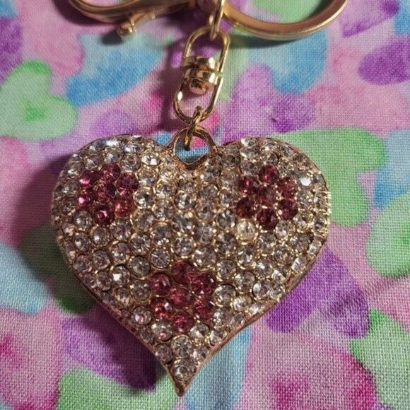 Austrian Crystal heart keychain/purse charm Goldtone - Picture 1 of 7